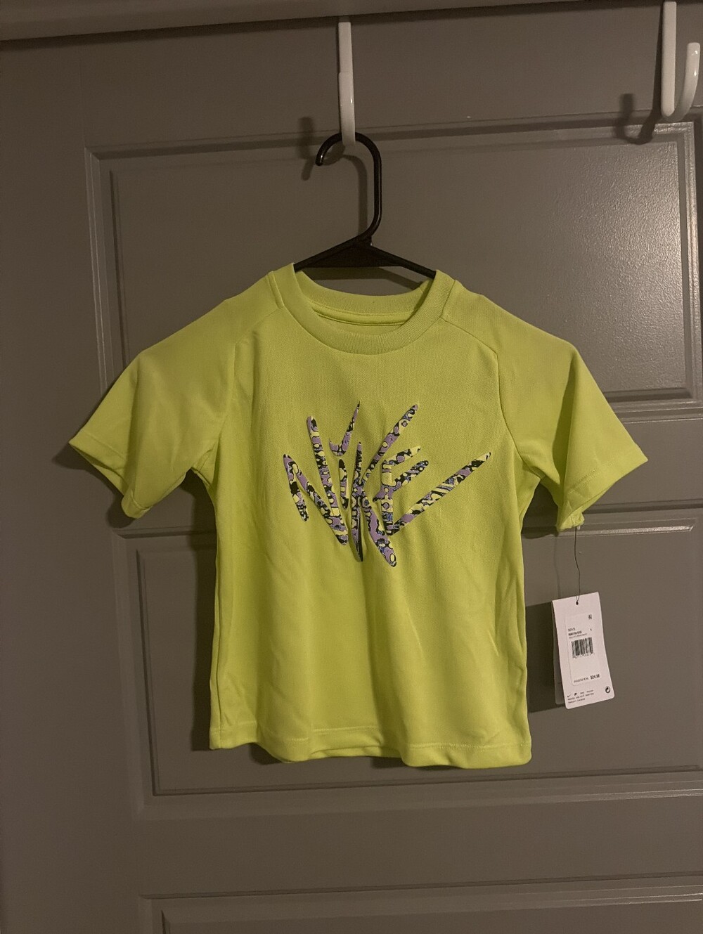 NWT Nike Kids Lemon Twist Yellow Short Sleeve Dri-Fit Tee with Patterned Swoosh